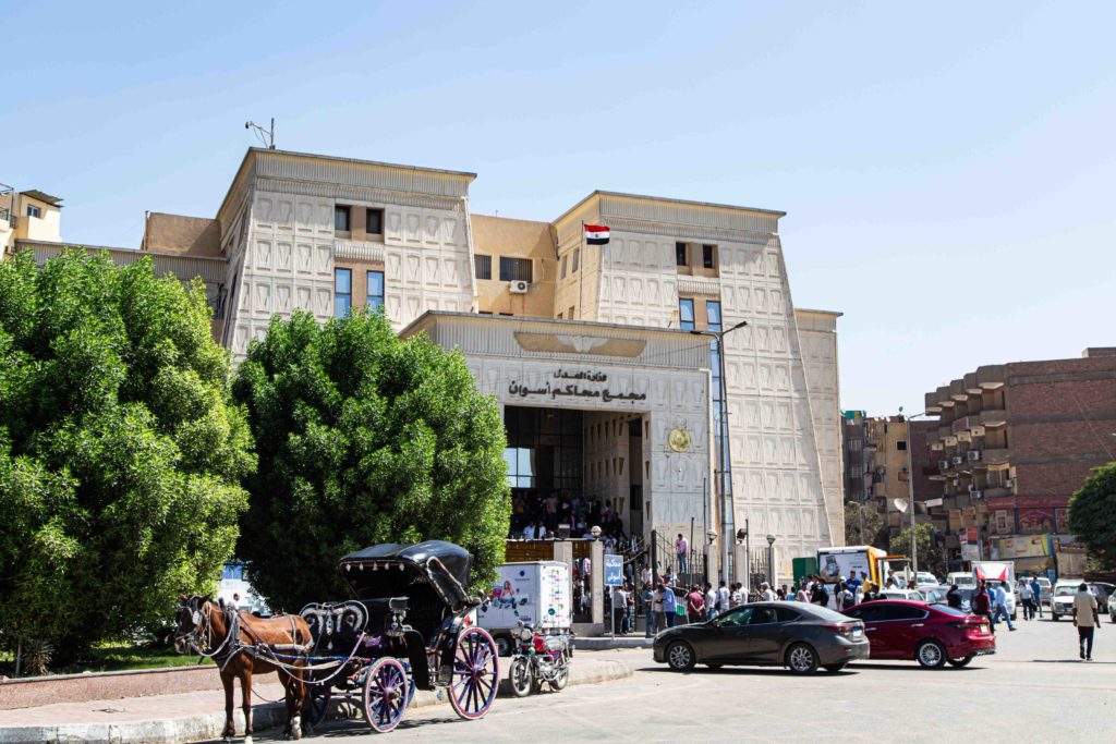 Protesters at the courthouse in Aswan.