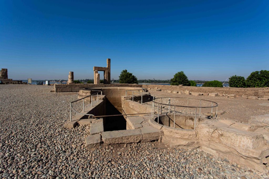 Cistern where the Nile is monitored (L) plus a containment for a captured croc. (R).