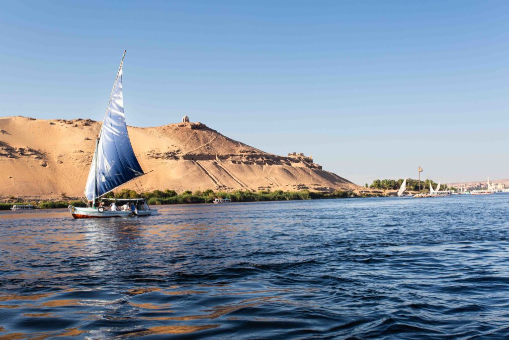 View of the Nile and a signal tower near Aswan.