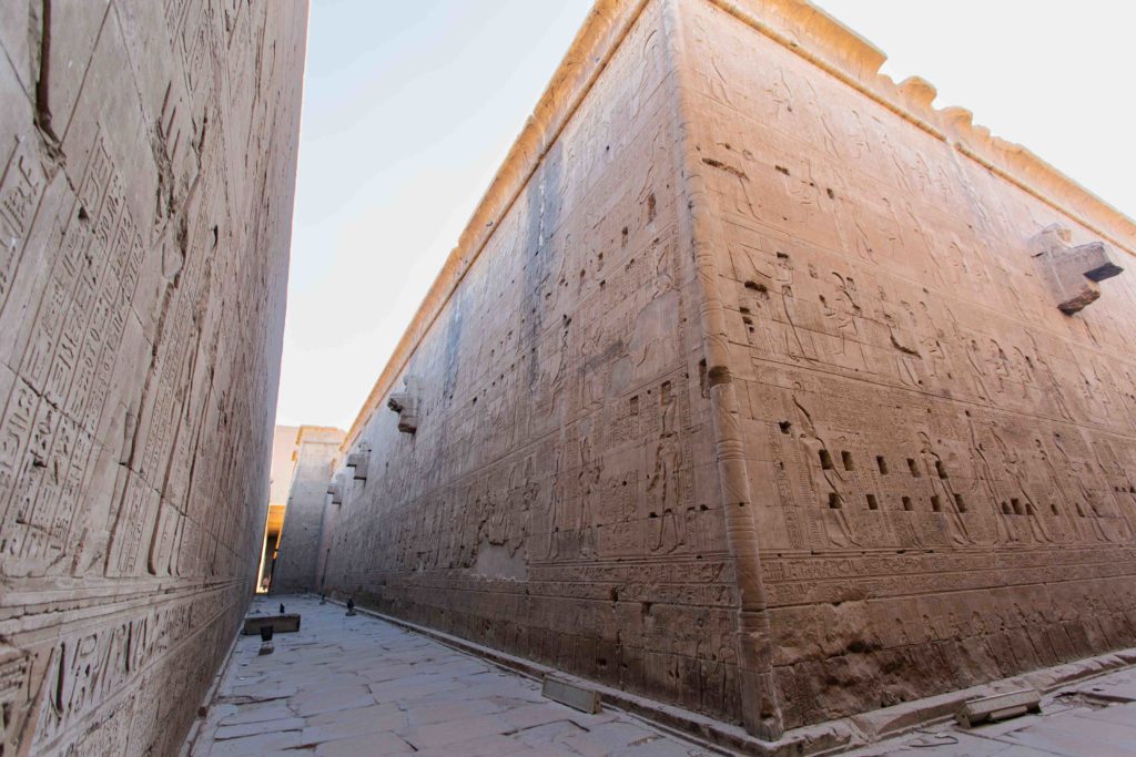 The outside wall of the temple.