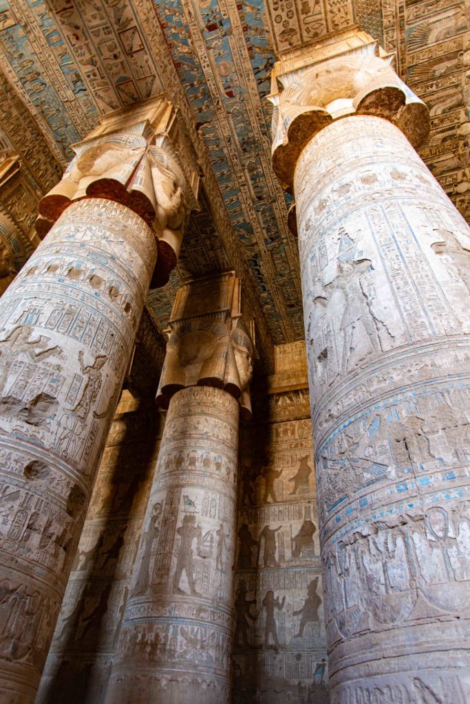 Inside the Temple of Hathor in the Dendera Temple complex.