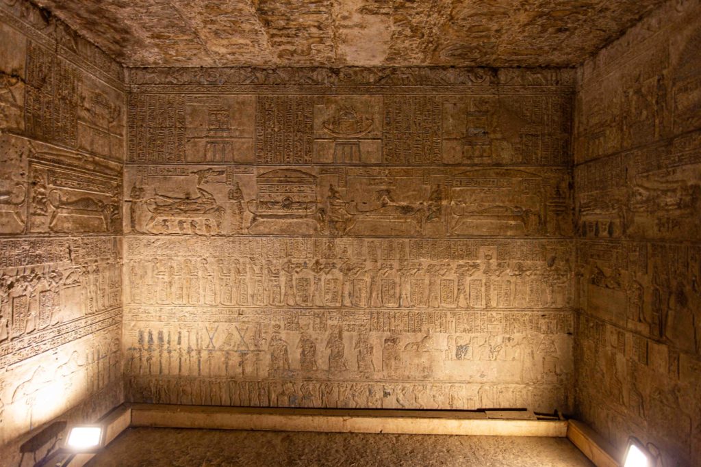 Inside the roof kiosk where rituals for Hathor were performed.