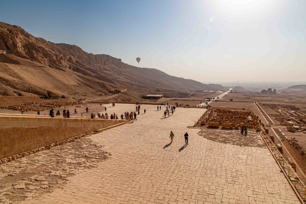 A view down the ramp looking towards Luxor and the Temple of Karnak.