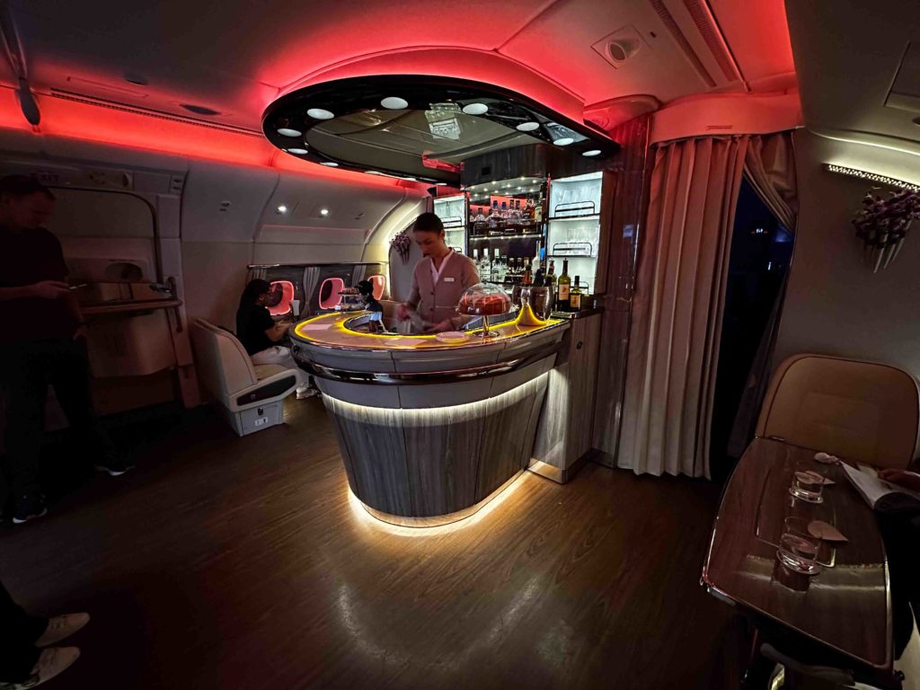 The upstairs bar on the Emirates A380