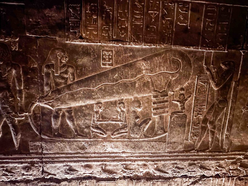 The Dendera light, etching that fascinates Musk. No, it is not a light bulb and battery, it depicts the Egyptian creation myth.