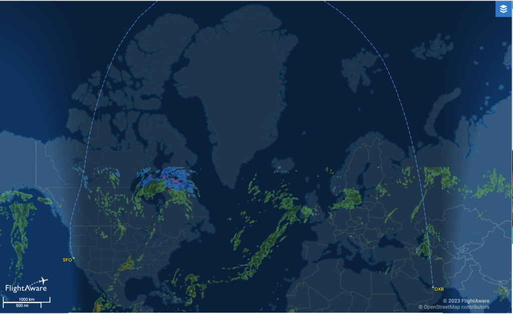 Emirates 226 expected path on October 5th, 2023. 